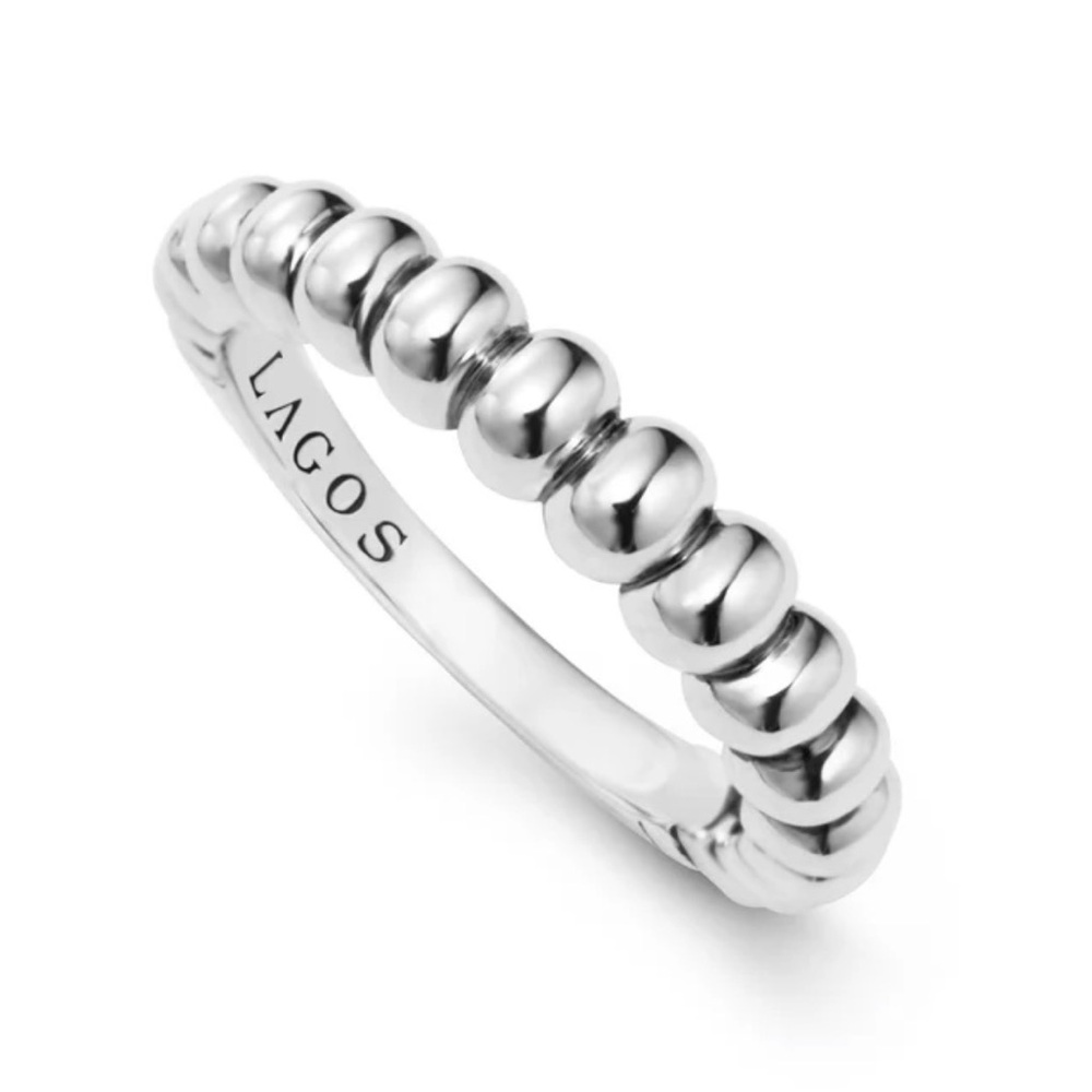 LAGOS Sterling Silver Signature Caviar Beaded Womens Fluted Stacking Ring Size 7